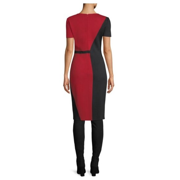 St. John Collection Slanted Colorblock Milano Dress - Picture 4 of 12